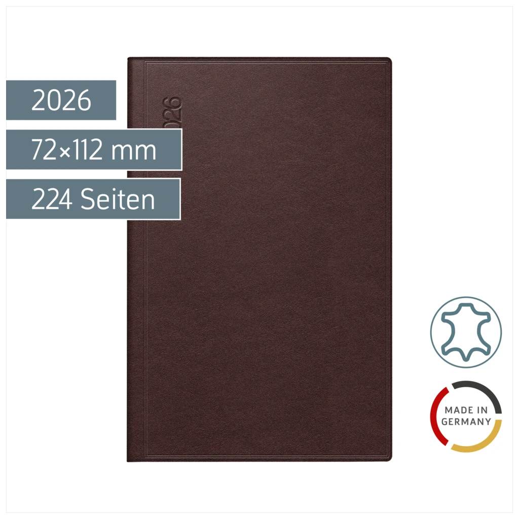 Taschenkalender Mod. partner/Industrie I 2026 | A7, Leder, dunkelrot