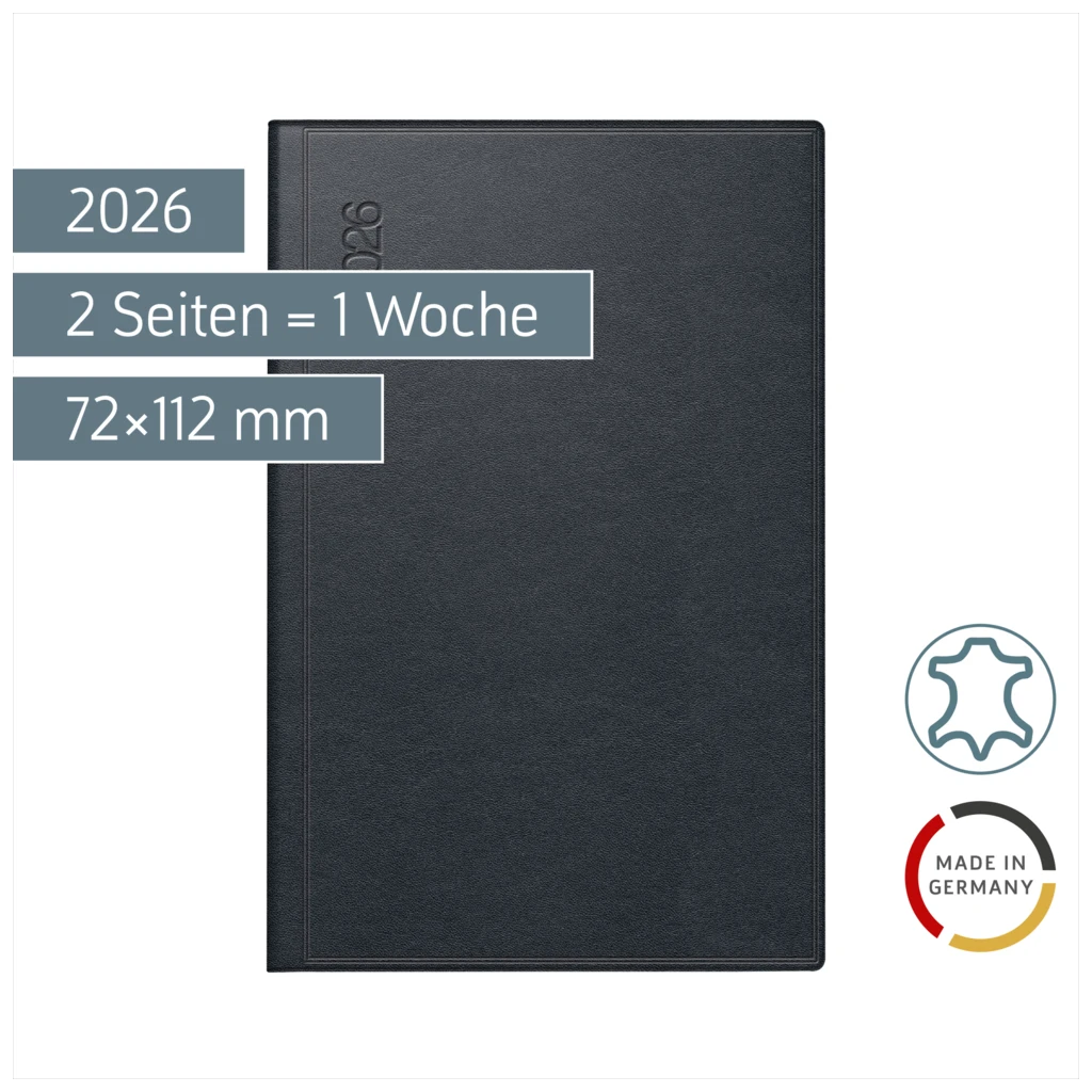 Taschenkalender Mod. partner/Industrie I 2026 | A7, Leder, schwarz