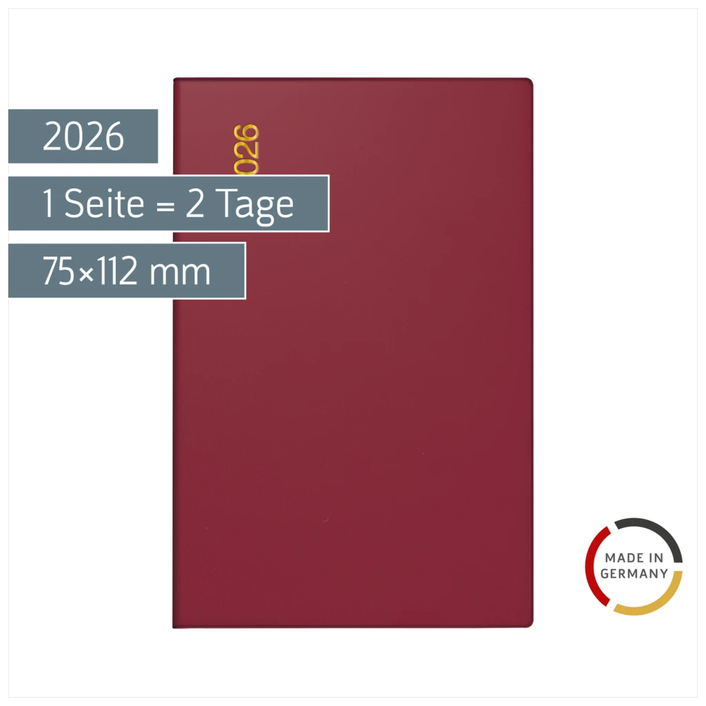 Taschenkalender Mod. Industrie II 2026 | A7, Kunststoff, bordeaux