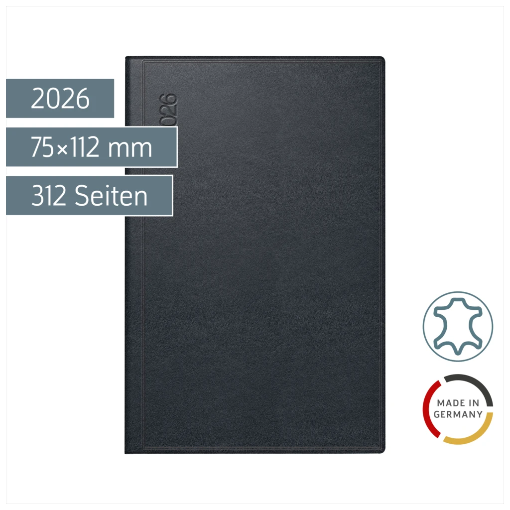 Taschenkalender Mod. Industrie II 2026 | A7, Leder, schwarz