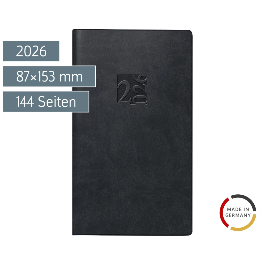 Taschenkalender Mod. Taschenplaner int. 2026 | A6, Kunstleder, schwarz