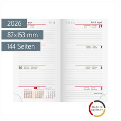 Wochen-Ersatzkalendarium Mod. Taschenplaner int. 2026 | 87×153 mm, Karton, weiß
