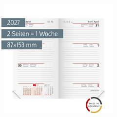 Wochen-Ersatzkalendarium Mod. Taschenplaner int. 2027 | 87×153 mm, Karton, weiß