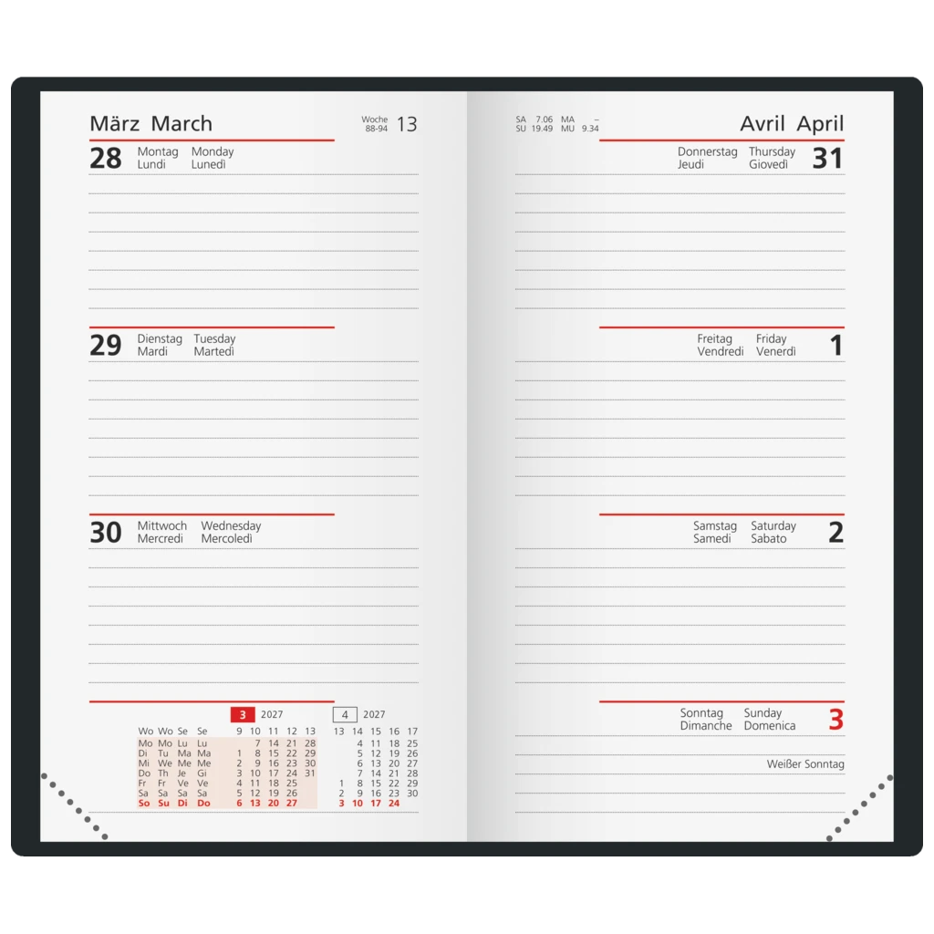 Taschenkalender Mod. Taschenplaner int. 2027 | A6, Kunststoff, schwarz
