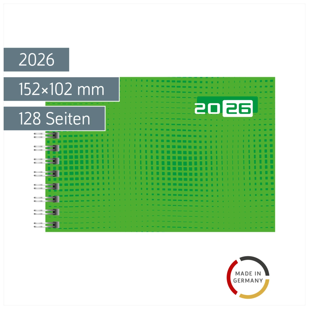 Taschenkalender Mod. Septimus 2026 | A6 quer, Papier, grün