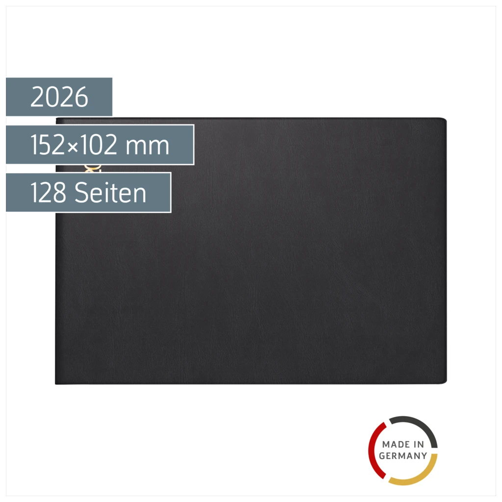 Taschenkalender Mod. Septimus 2026 | A6 quer, Kunststoff, schwarz