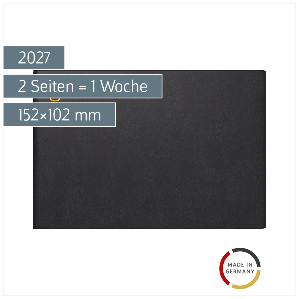 Taschenkalender Mod. Septimus 2027 | A6 quer, Kunststoff, schwarz