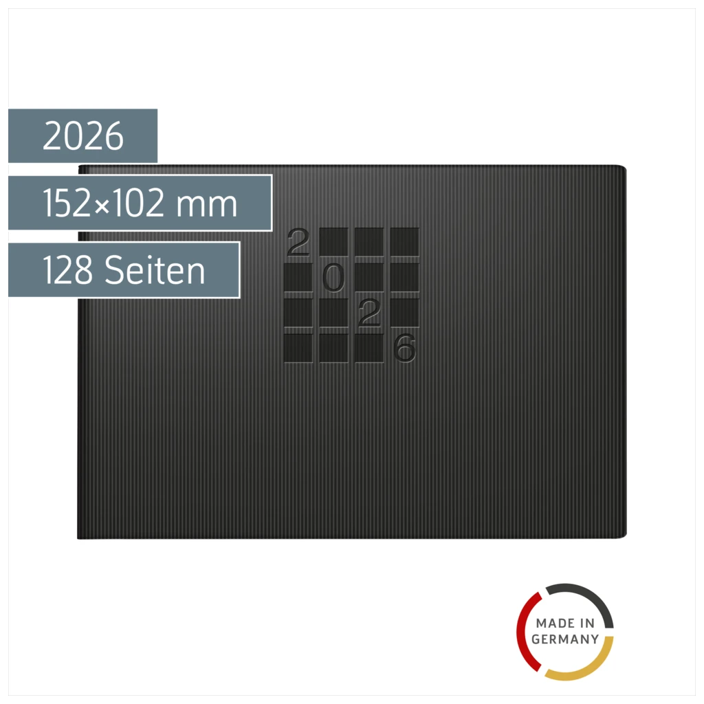 Taschenkalender Mod. Septimus 2026 | A6 quer, Papier, schwarz