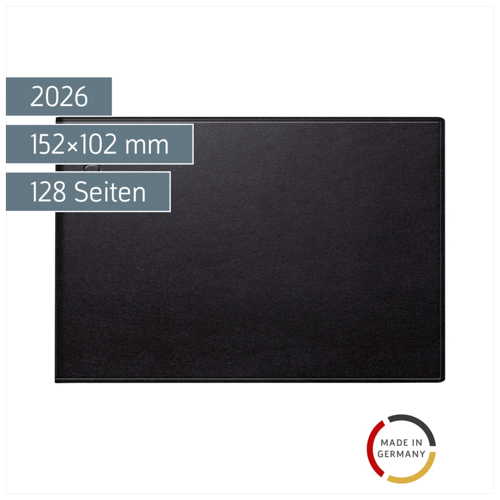 Taschenkalender Mod. Septimus 2026 | A6 quer, Kunstleder, schwarz