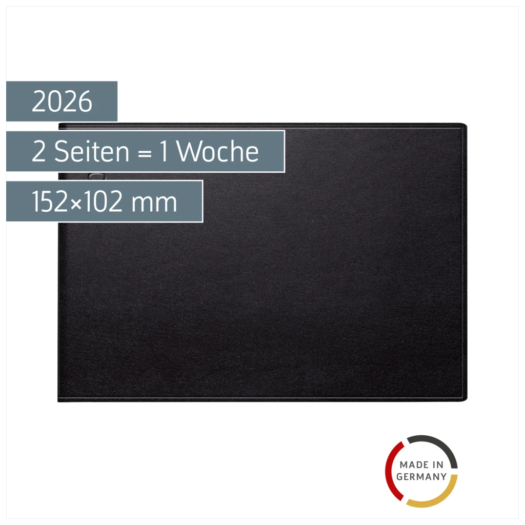 Taschenkalender Mod. Septimus 2026 | A6 quer, Kunstleder, schwarz