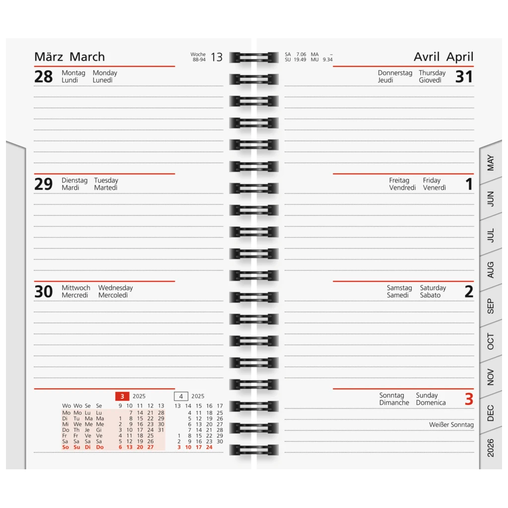 Wochen-Ersatzkalendarium Mod. Taschenplaner int. '25 | 87×153 mm, Karton, weiß