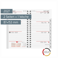 Wochen-Ersatzkalendarium Mod. Taschenplaner int. 2027 | 87×153 mm, Karton, weiß