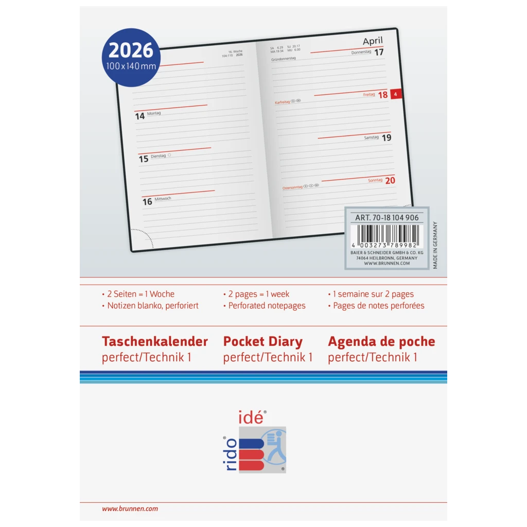 Taschenkalender Mod. perfect/Technik I 2026 | A6, Kunstleder, schwarz