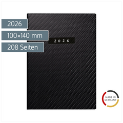 Taschenkalender Mod. perfect/Technik I 2026 „Carbon“ | A6, Kunstleder