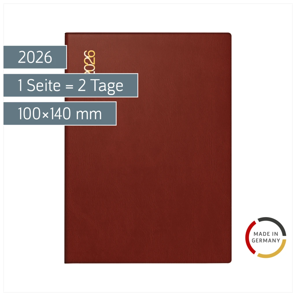 Taschenkalender Mod. Technik II 2026 | A6, Kunststoff, bordeaux