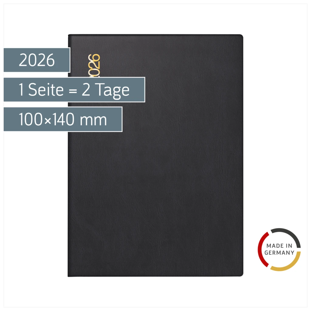 Taschenkalender Mod. Technik II 2026 | A6, Kunststoff, schwarz