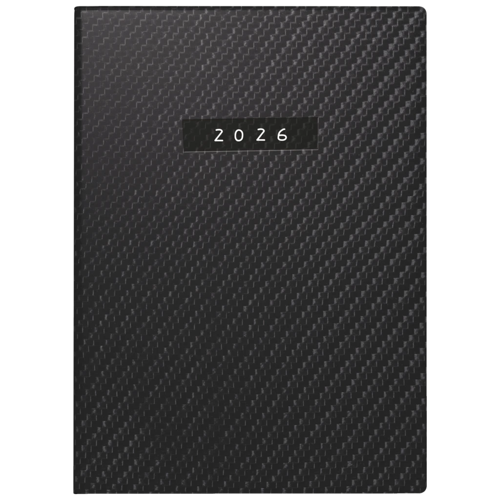 Taschenkalender Mod. Technik II 2026 „Carbon“ | A6, Kunstleder