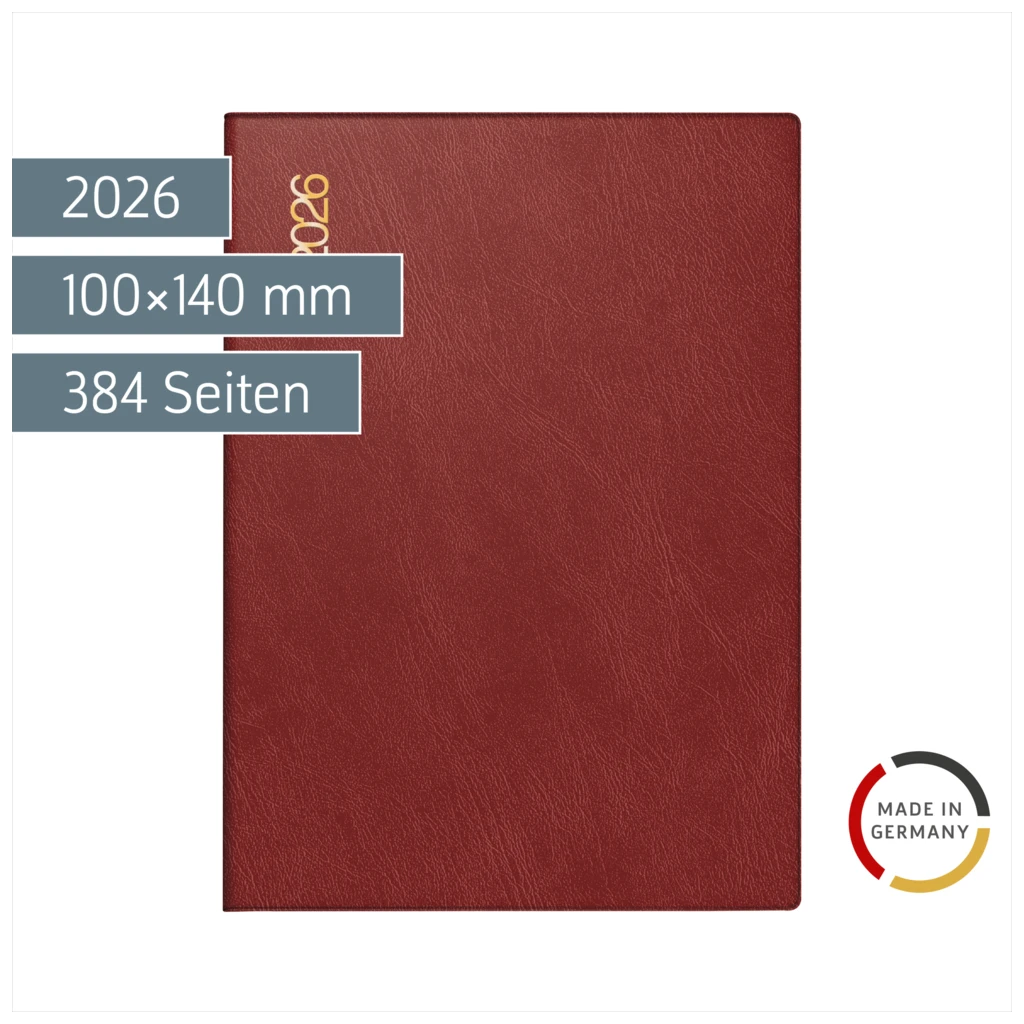 Taschenkalender Mod. Technik III 2026 | A6, Kunststoff, bordeaux