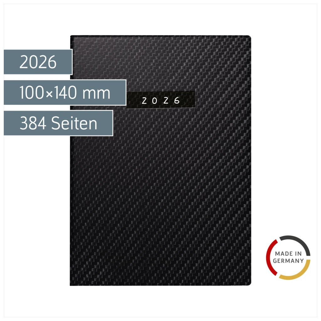 Taschenkalender Mod. Technik III 2026 „Carbon“ | A6, Kunstleder