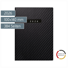 Taschenkalender Mod. Technik III 2026 „Carbon“ | A6, Kunstleder