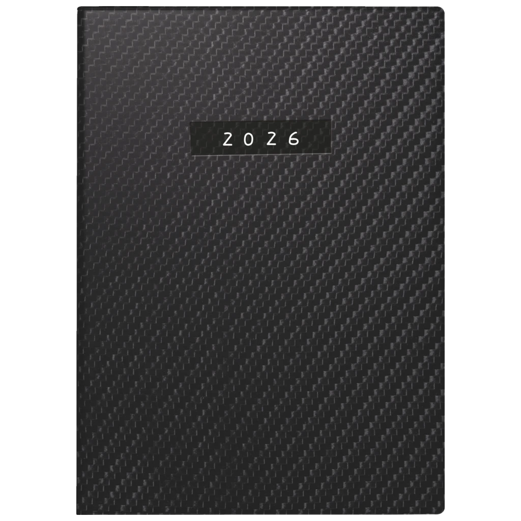 Taschenkalender Mod. Technik III 2026 „Carbon“ | A6, Kunstleder