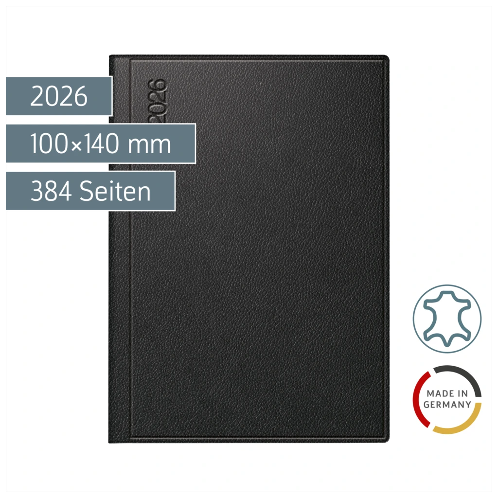 Taschenkalender Mod. Technik III 2026 | A6, Leder, schwarz