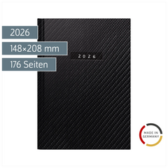 Buchkalender Mod. futura 2 2026 „Carbon“ | A5, Kunstleder