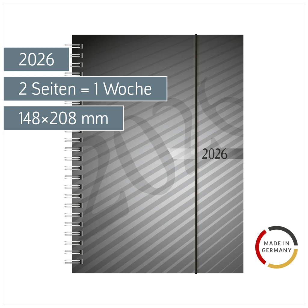 Buchkalender Mod. futura 2 2026 | A5, Kunststoff, anthrazit