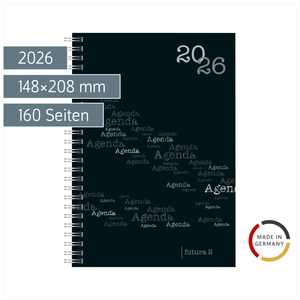 Buchkalender Mod. futura 2 2026 | A5, Kunststoff, schwarz