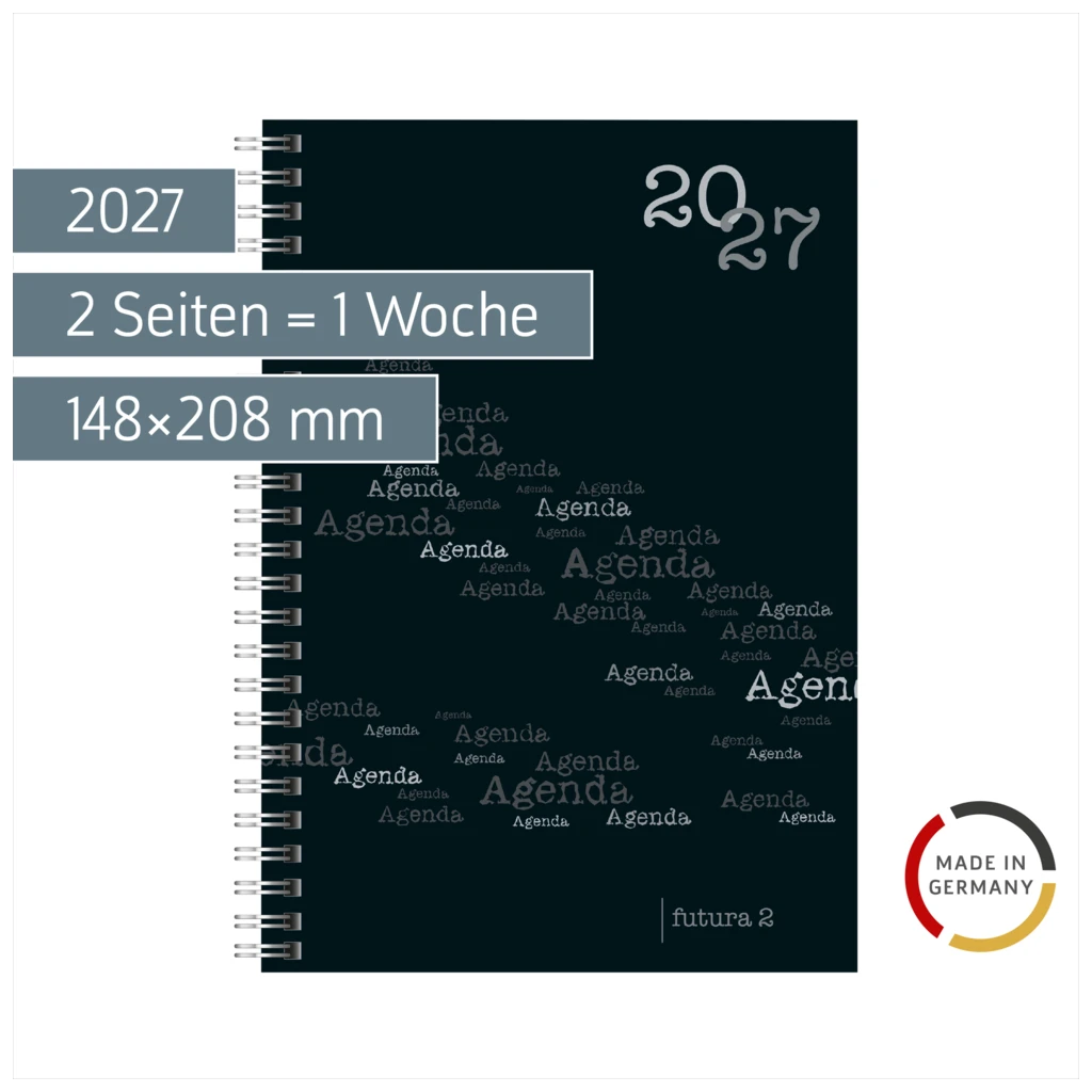 Buchkalender Mod. futura 2 2027 | A5, Kunststoff, schwarz