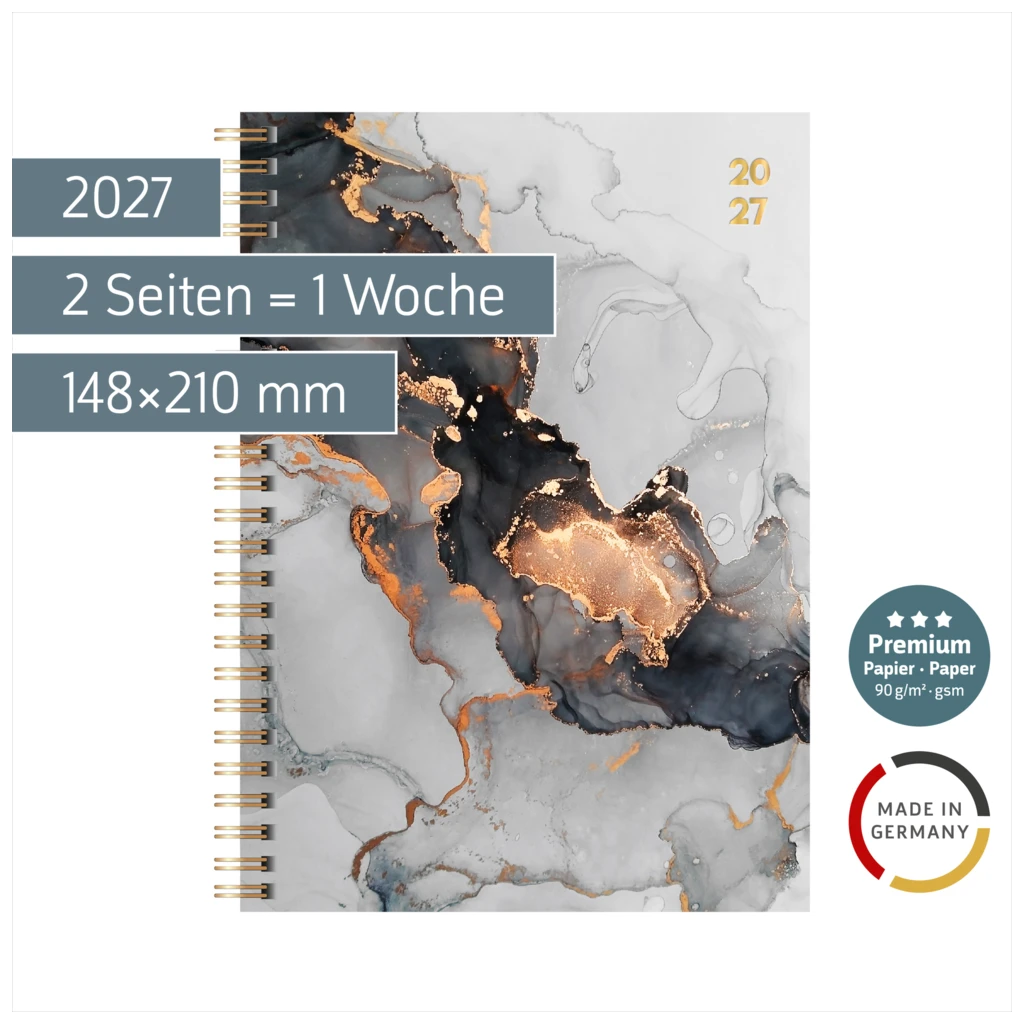 Buchkalender Premium Young Line 2027 „Marble“ | A5, Papier