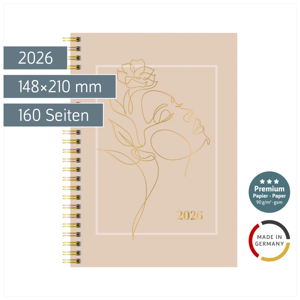 Buchkalender Premium Young Line 2026 „One Line“ | A5, Papier