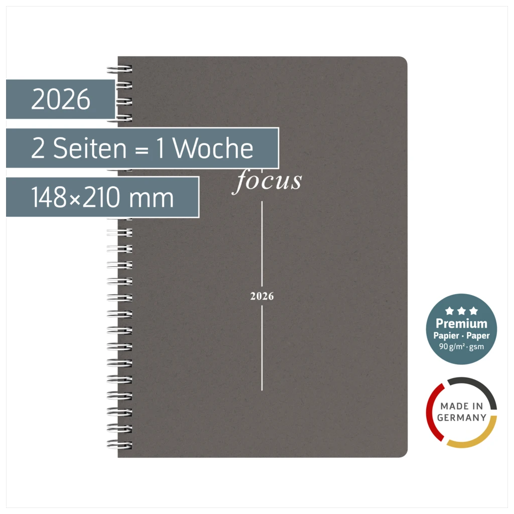 Buchkalender Premium Young Line 2026 „Focus“ | A5, Karton