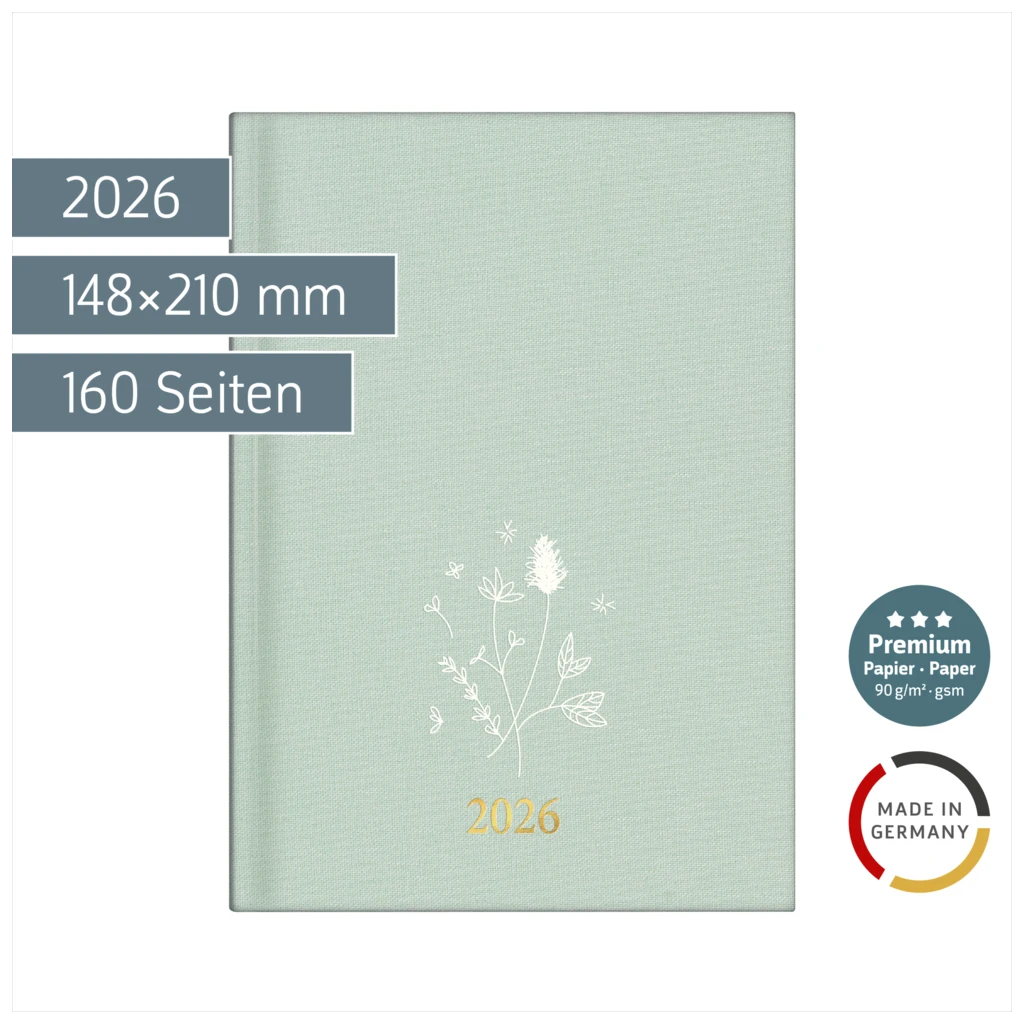Buchkalender Premium Young Line 2026 „Wild Flowers“ | A5, Textil