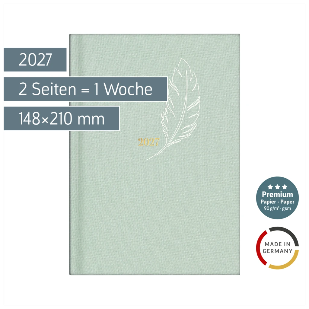 Buchkalender Premium Young Line 2027 „Feather“ | A5, Textil