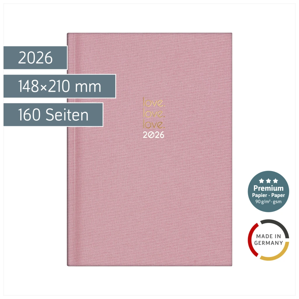 Buchkalender Premium Young Line 2026 „Love“ | A5, Textil