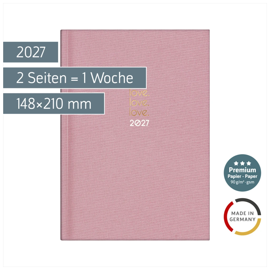 Buchkalender Premium Young Line 2027 „Love“ | A5, Textil