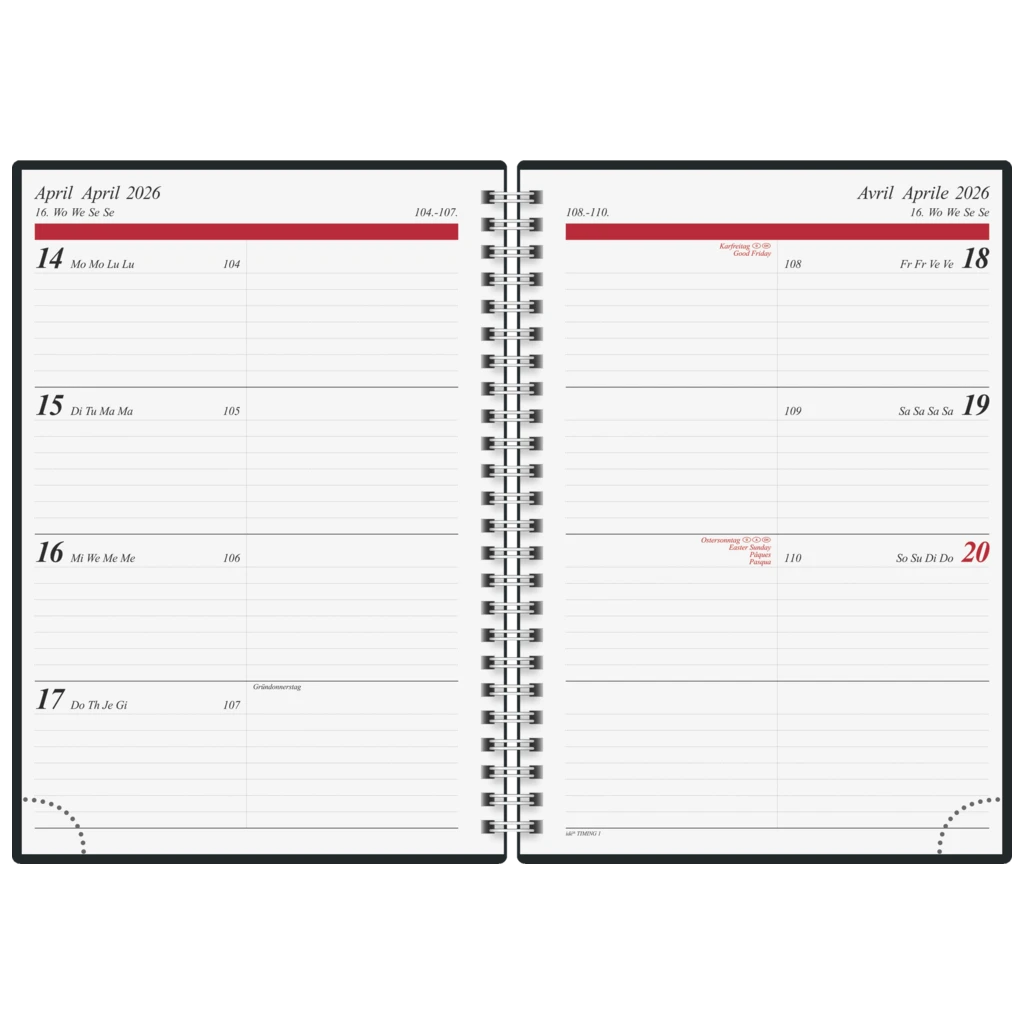 Buchkalender Mod. Timing 1 2026 | A5, Kunststoff, schwarz