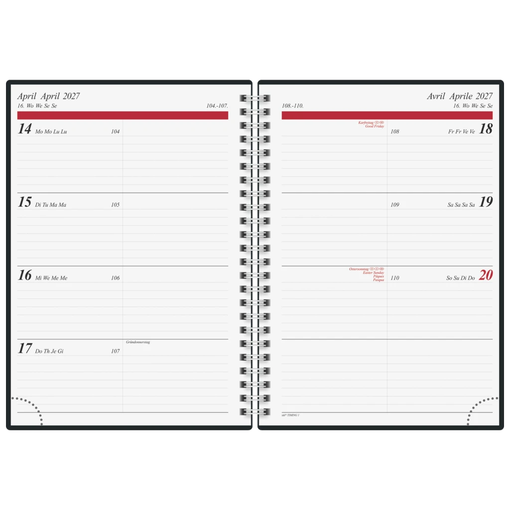 Buchkalender Mod. Timing 1 2027 | A5, Kunststoff, schwarz