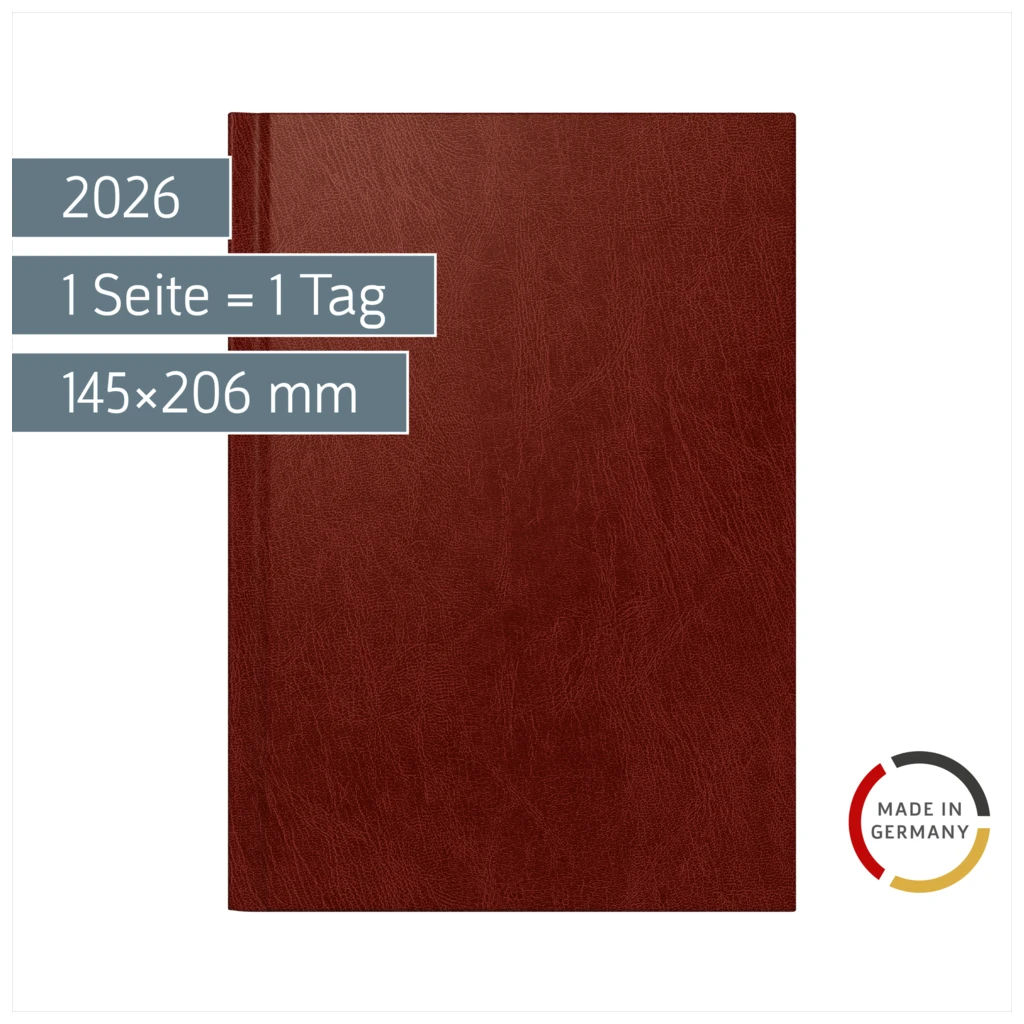 Buchkalender Mod. Chefplaner 2026 | A5, Kunststoff, weinrot