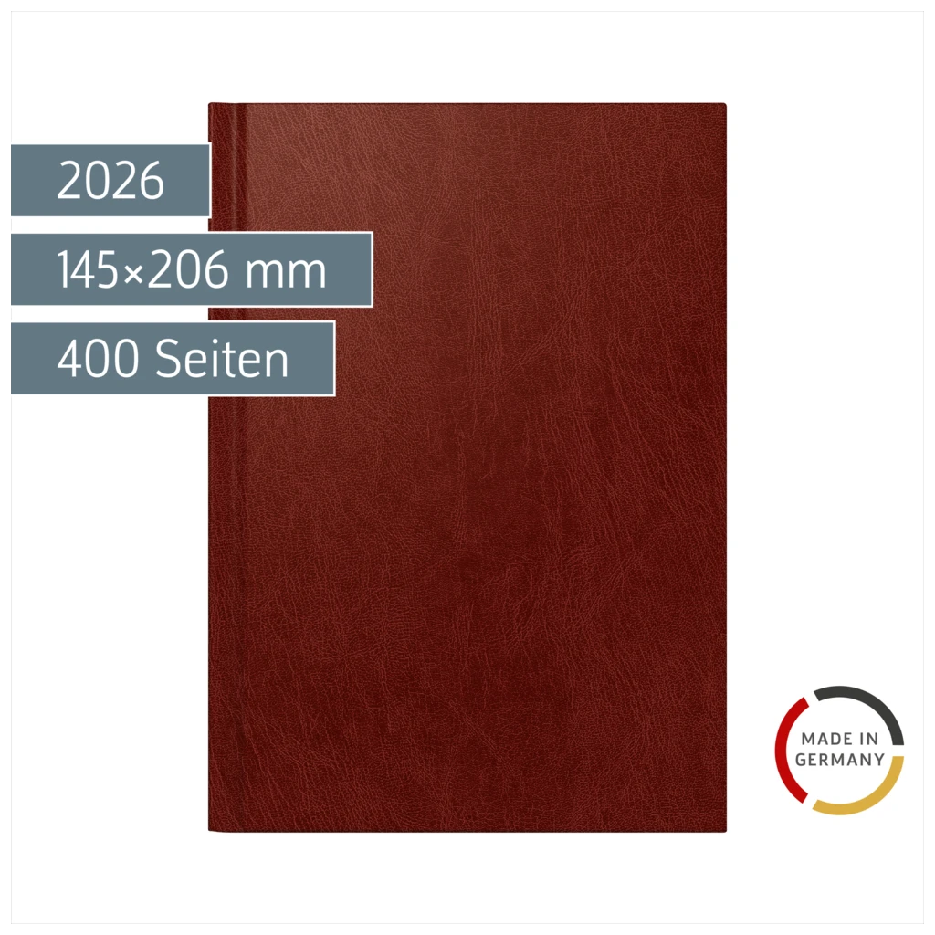 Buchkalender Mod. Chefplaner 2026 | A5, Kunststoff, weinrot
