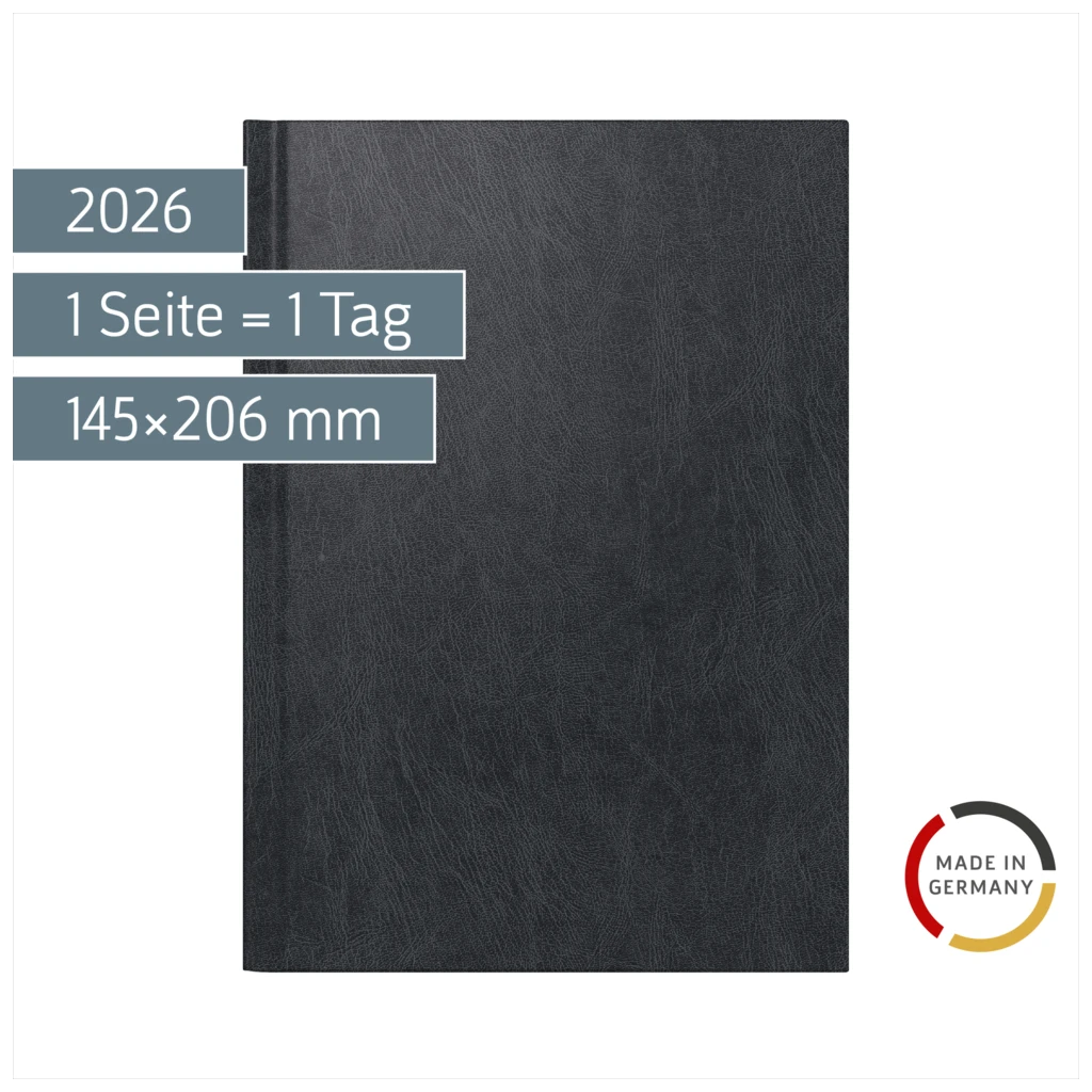 Buchkalender Mod. Chefplaner 2026 | A5, Kunststoff, schwarz
