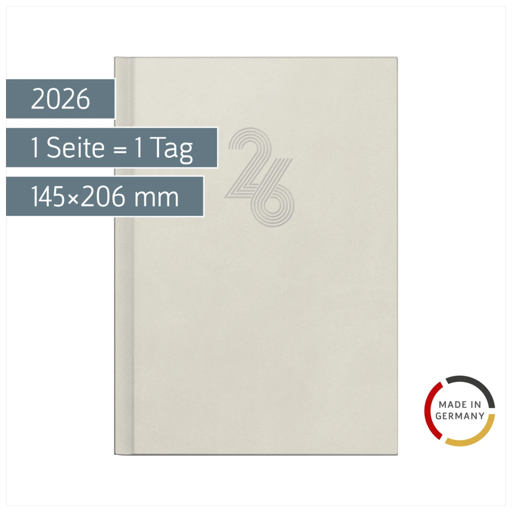 Buchkalender Mod. Chefplaner 2026 „Grey“ | A5, Kunstleder