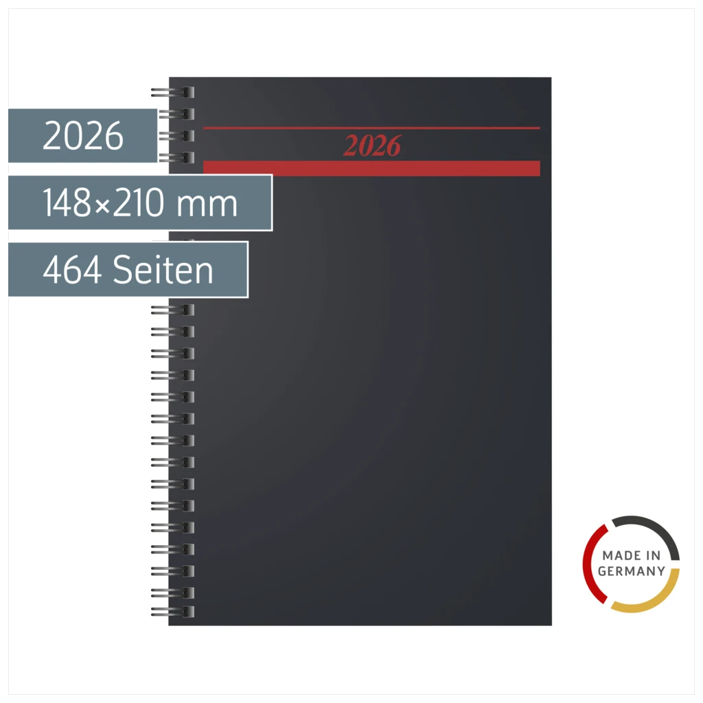 Buchkalender Mod. Timing 1 2026 | A5, Kunststoff, schwarz