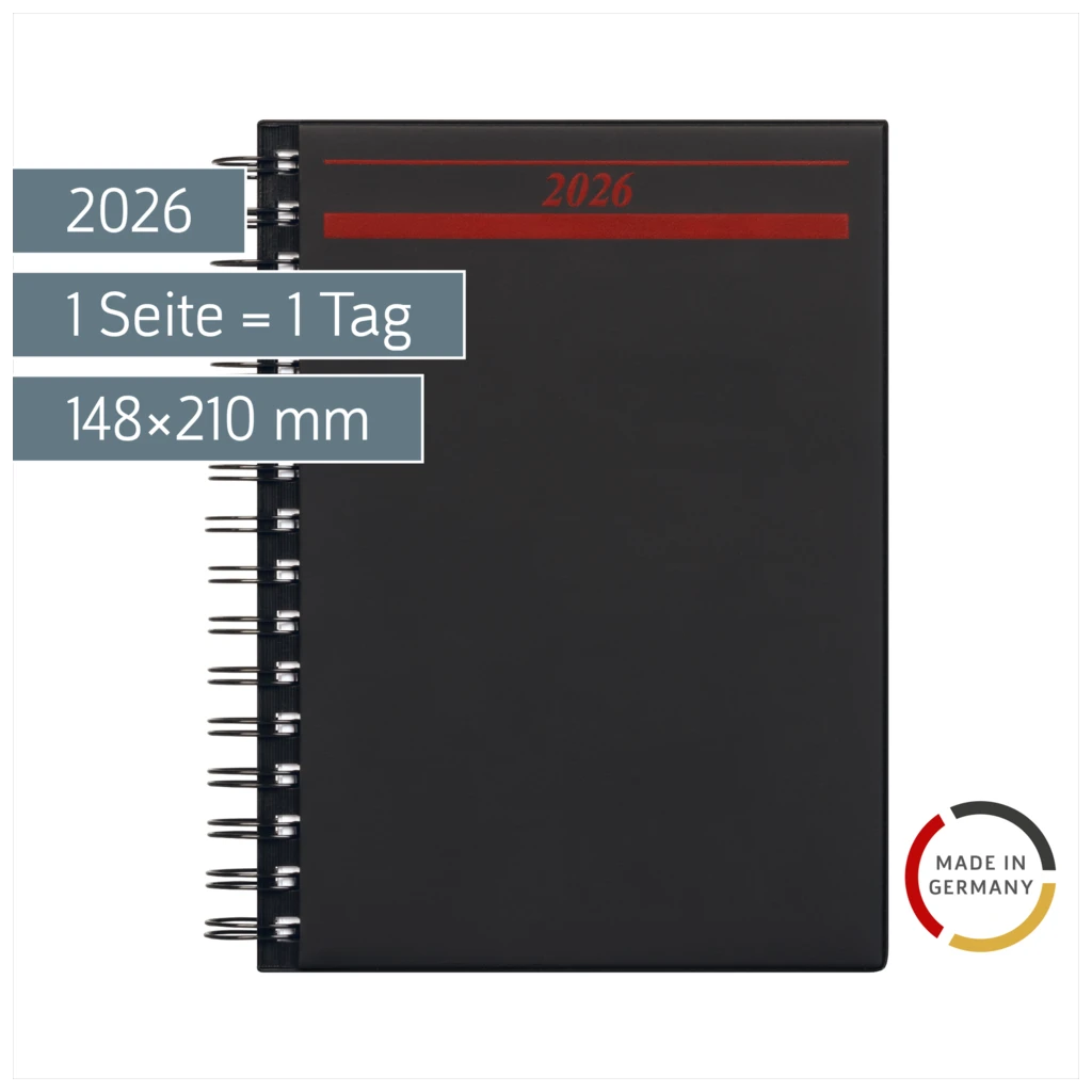 Buchkalender Mod. Timing 1 2026 | A5, Kunststoff, schwarz