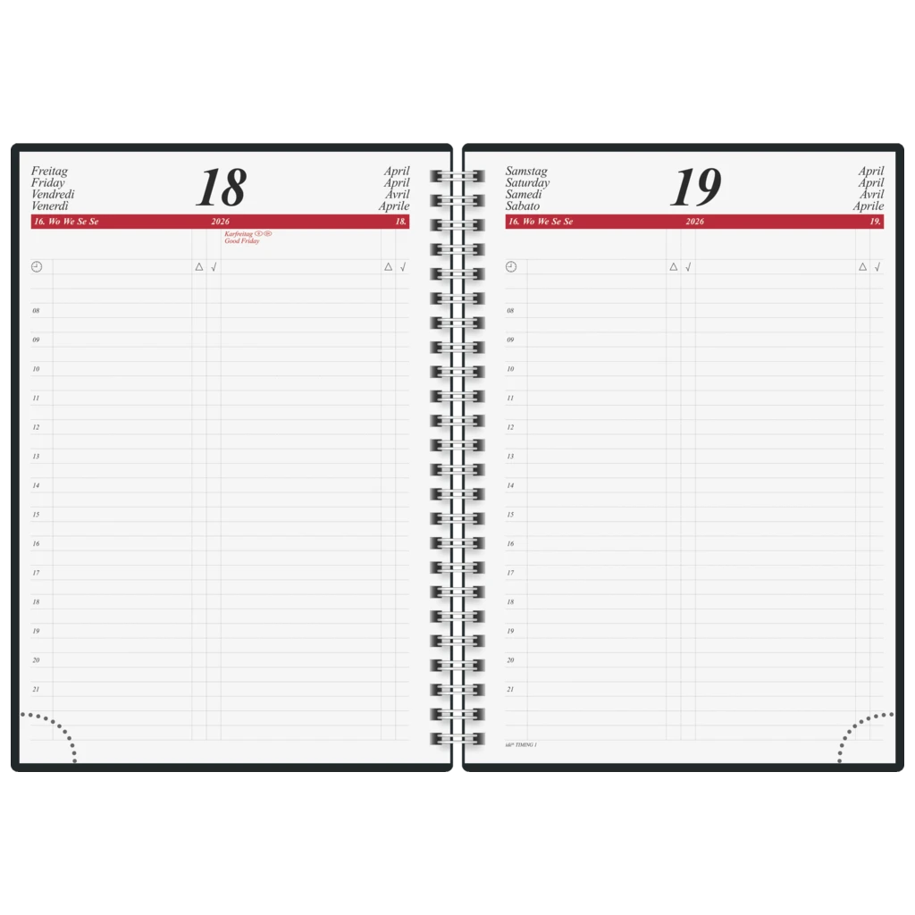 Buchkalender Mod. Timing 1 2026 | A5, Kunststoff, schwarz