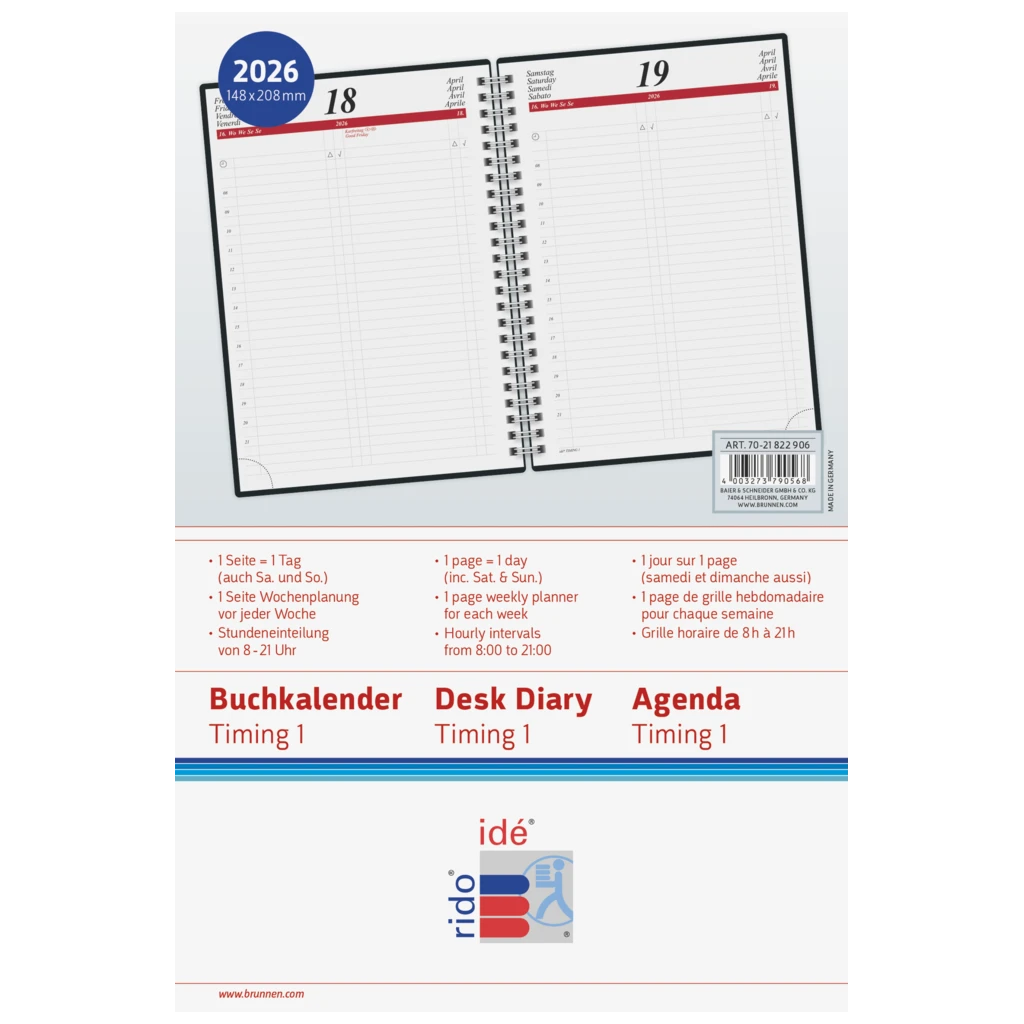 Buchkalender Mod. Timing 1 2026 | A5, Kunststoff, schwarz