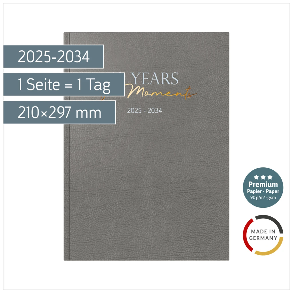 10-Jahres-Kalender Premium 2025-2034 „10 Years of Moments“ | A4, Kunstleder
