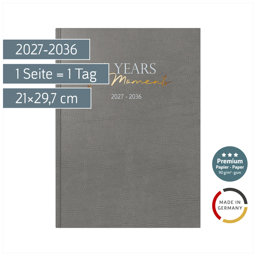 10-Jahres-Kalender Premium 2027-2036 „10 Years of Moments“ | A4, Kunstleder
