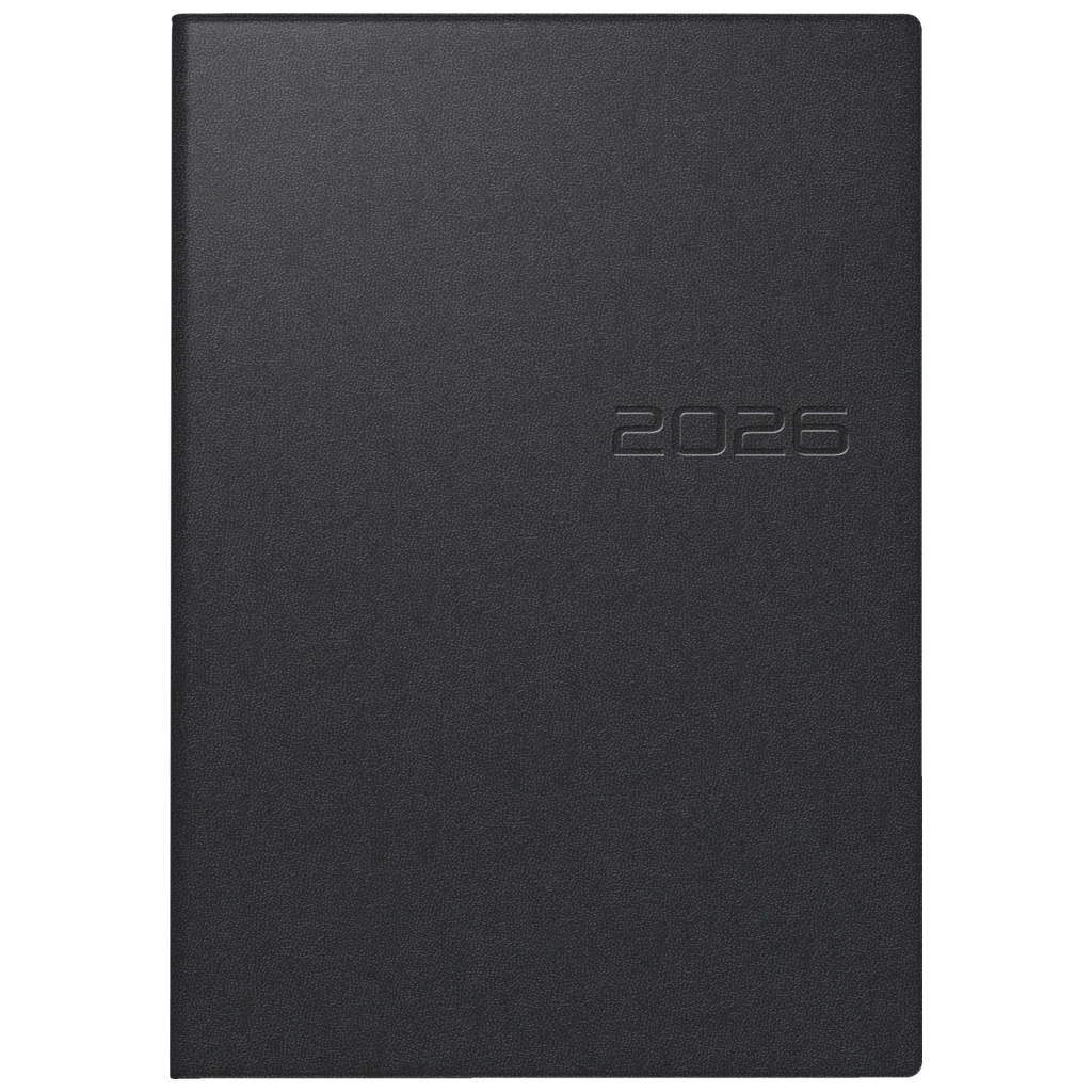 Buchkalender Mod. studioplan int. 2026 | 168×240 mm, Kunststoff, schwarz